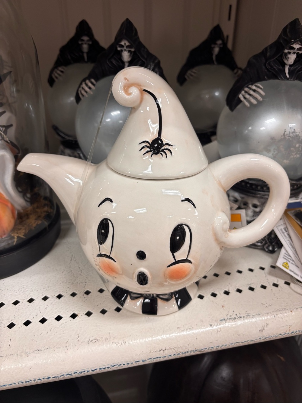 Johanna Parker Cream Halloween Ghost Teapot with Spider Accent